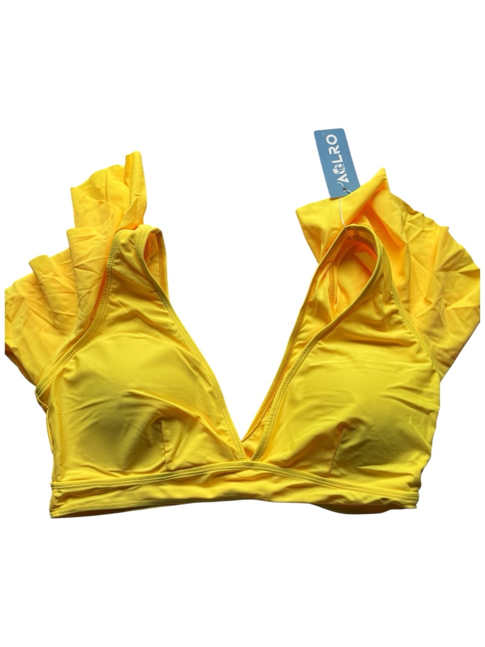 Yellow Ruffle Strap Bikini Top - V-Neck Swim Top